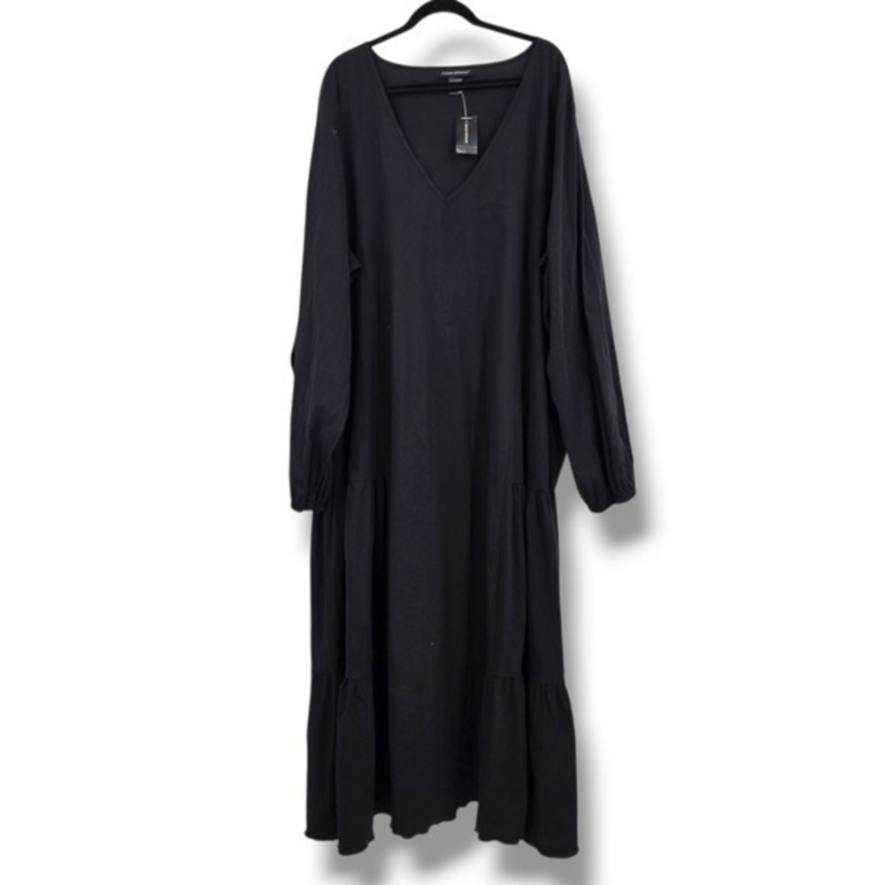 Ashley Stewart Black Maxi Dress V-Neck Tiered Sleeve